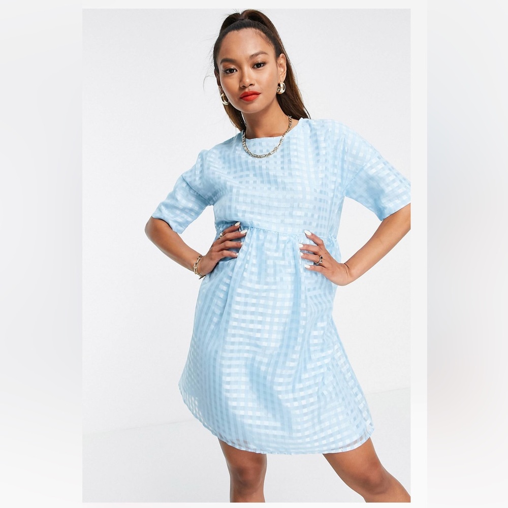 Urban Threads oversized smock dress in blue gingham (US10)